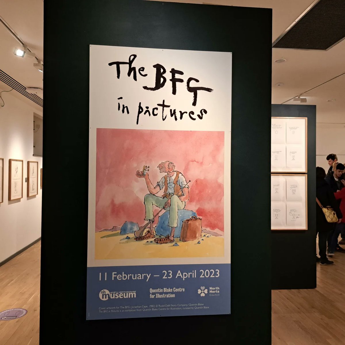 Danny_D_Pearson's tweet photo. An exhibition of Quentin Blake’s illustrations for Roald Dahl’s The BFG is on show at the North Hertfordshire Museum, with free admission!!! 

#Hitchin #Hertfordshire 
@nhertsmuseum @QuentinBlakeHQ https://t.co/GJWOP6Cs8C