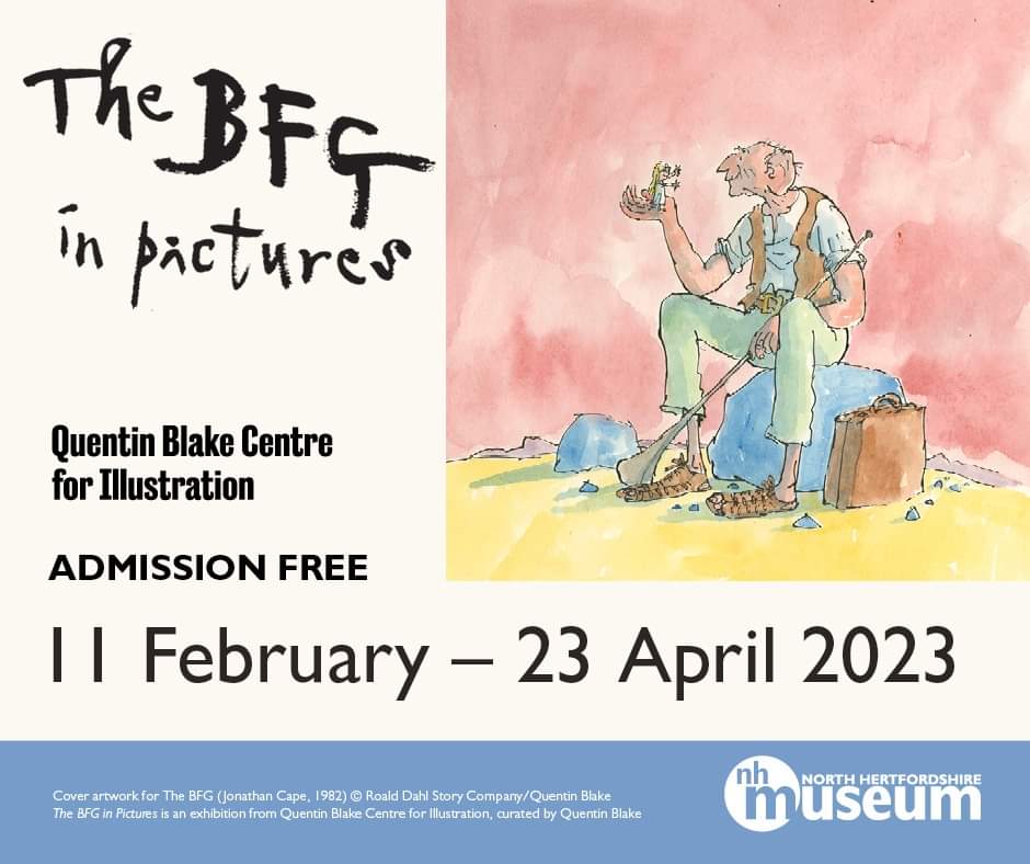 Danny_D_Pearson's tweet photo. An exhibition of Quentin Blake’s illustrations for Roald Dahl’s The BFG is on show at the North Hertfordshire Museum, with free admission!!! 

#Hitchin #Hertfordshire 
@nhertsmuseum @QuentinBlakeHQ https://t.co/GJWOP6Cs8C