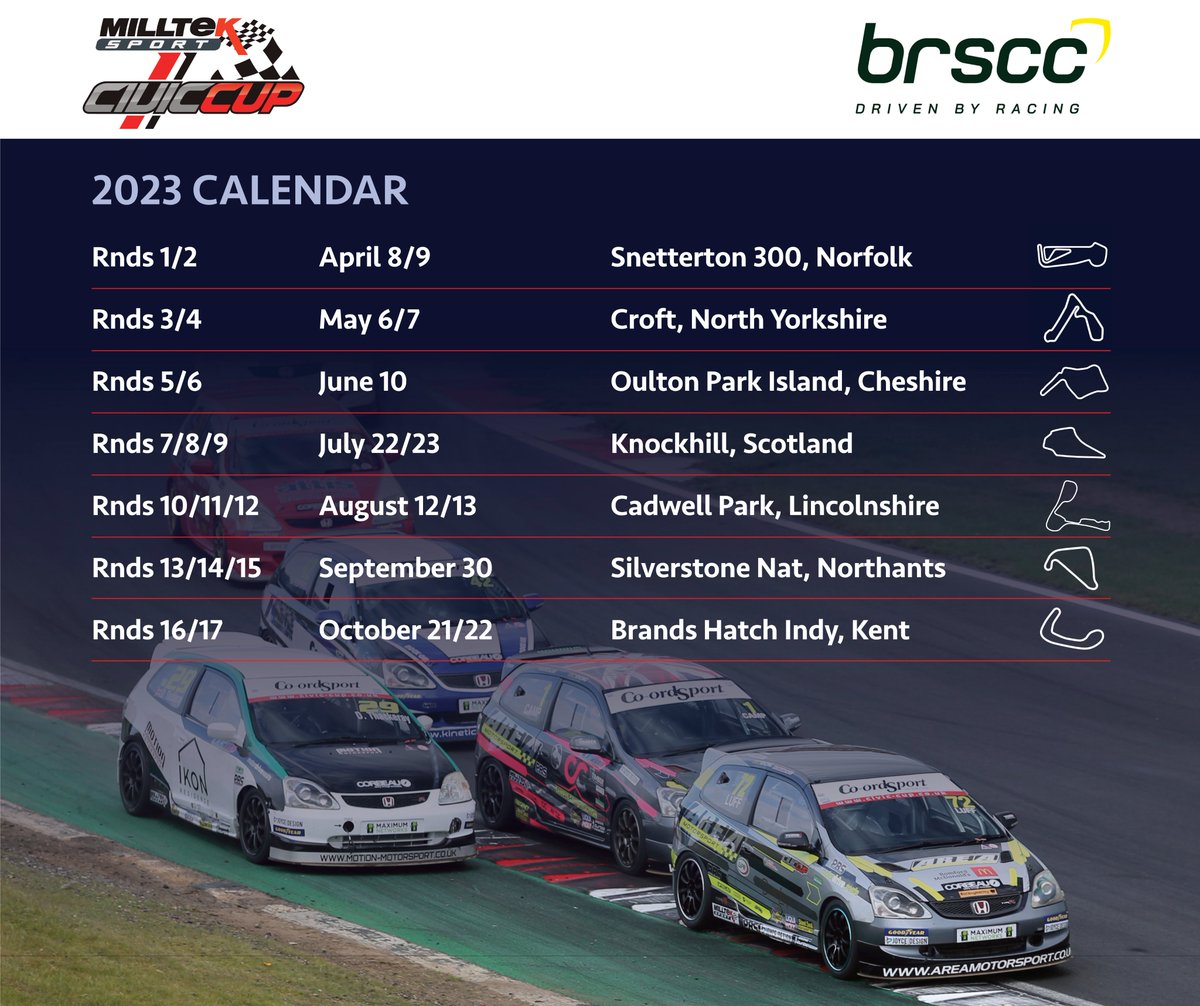 CivicCupUK's tweet photo. ⏰ 2023 SEASON COUNTDOWN ⏰

Tickets for all of our 2023 events are on sale!

Check out the calendar below to see which event you'll be attending!

#CivicCup #MilltekSport #TCRFeederSeries https://t.co/WKF8RFfZVV
