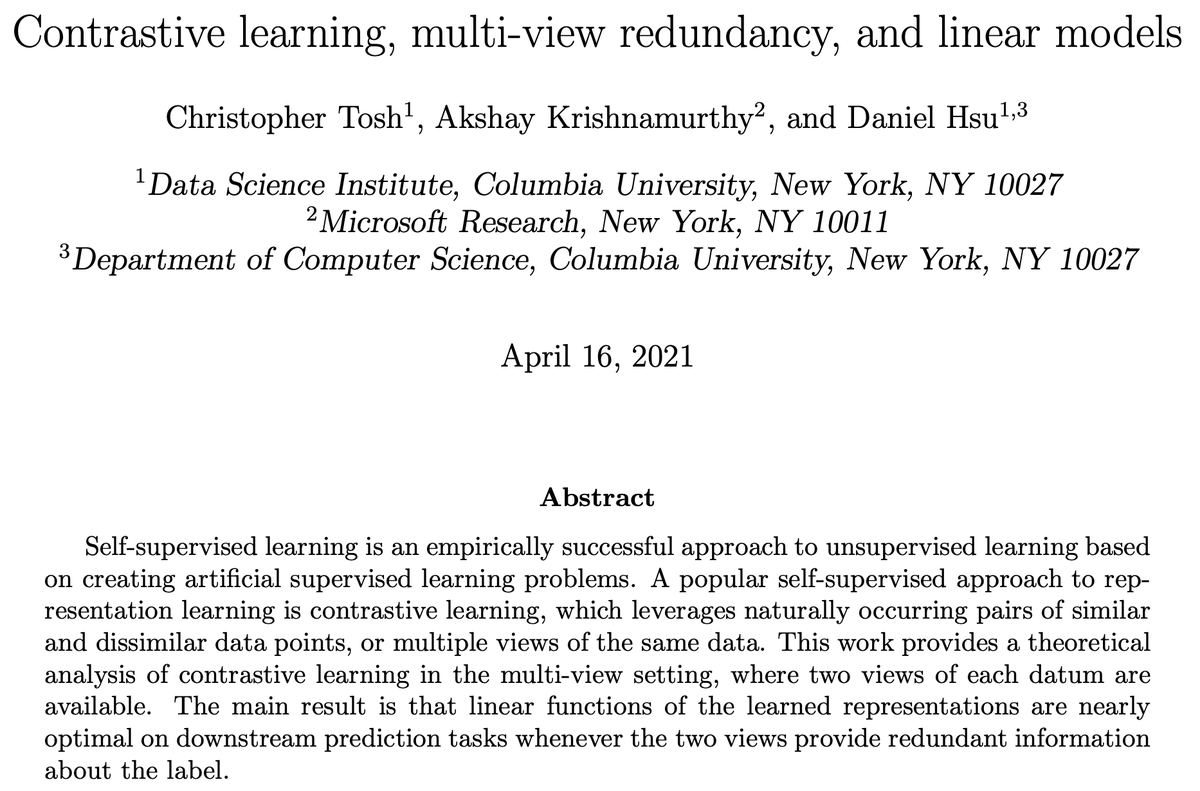 m_kolahdouzi's tweet photo. Going over the following paper today. It is very interesting to see why contrastive learning actually works? The paper uses the notion of information redundancy, which is so interesting to me.
#contrastive_learning https://t.co/9bHMZ8tEG2