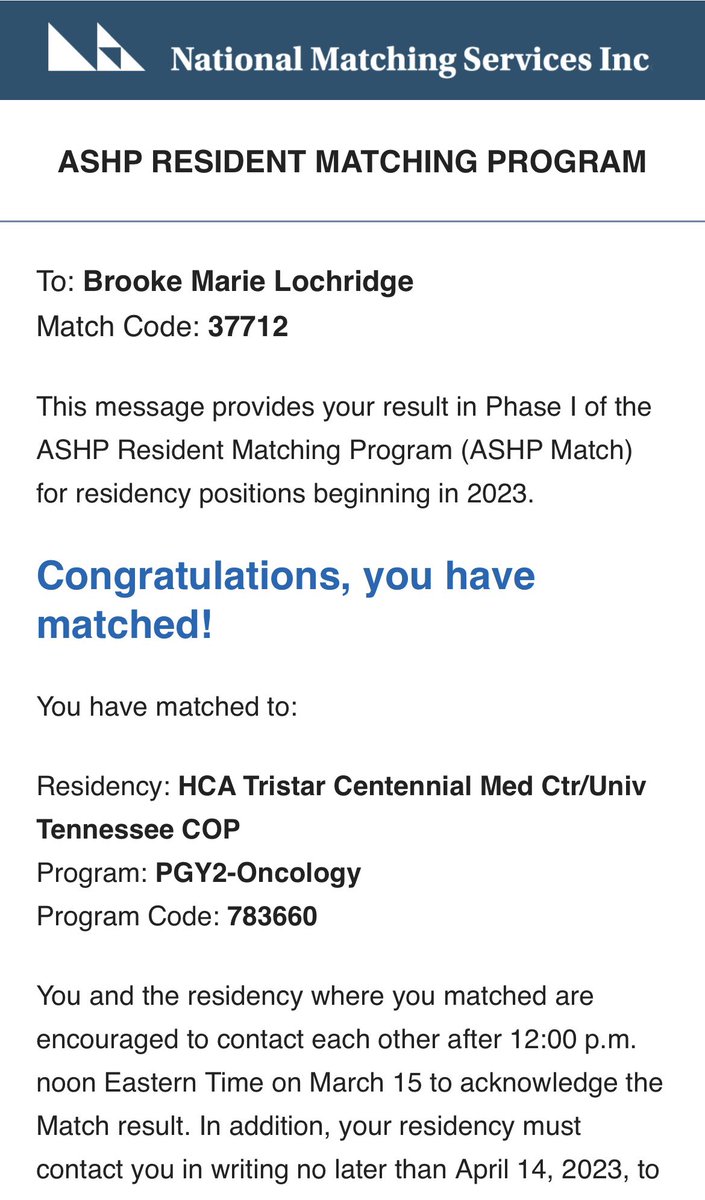 I matched AGAIN! I’m so excited to announce that I’m going to be an oncology pharmacist yall!! 🤩🦀🦠🧫🔬👩🏼‍⚕️ #RXTwitter #ASHPMatch #ASHP