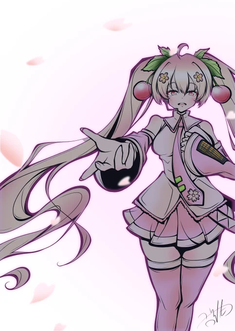 桜ミクさん描きあがりましたこっちも無事桜の撮影に間に合いました 