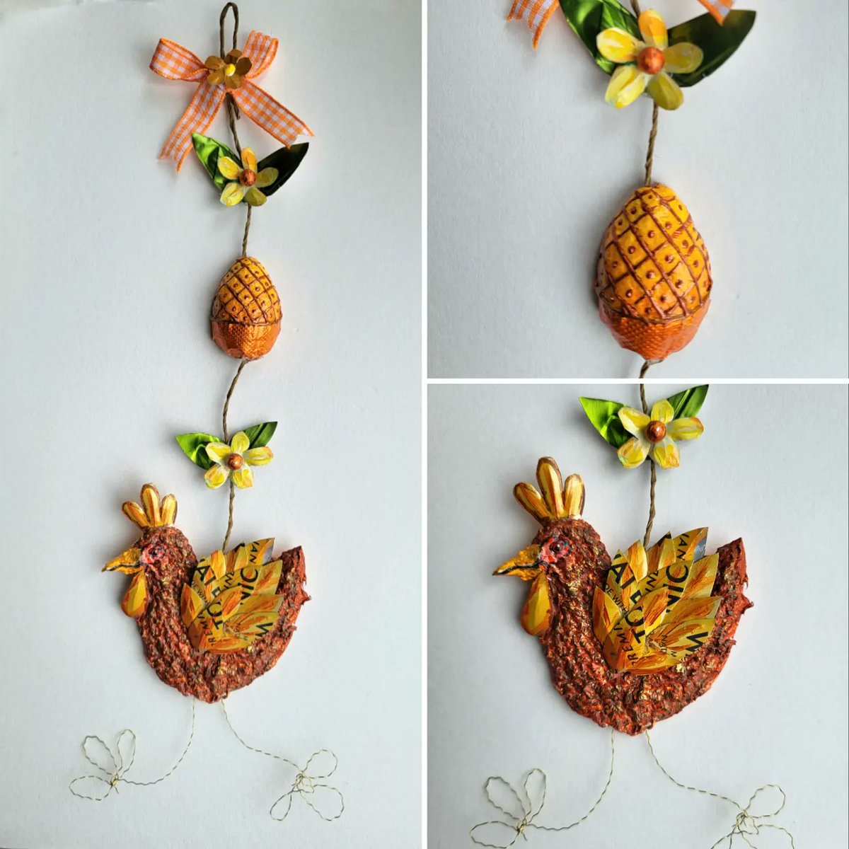 BlakewayRachael's tweet image. One of my funky chicken garlands which are now available  in my Etsy shop - link in bio. A fun recycled 
/ upcycled decoration to brighten  up the home. Other colours are  available. #recycledart   #easterdecorations  #welshart @Welsh_art  #retro #quirky #chickens