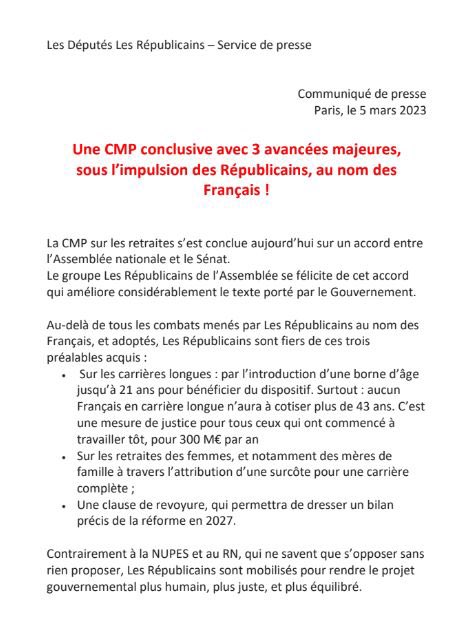 🔴 Incroyable, les Républicains ont publié par erreur un communiqué de presse sur la Commission mixte paritaire qui serait conclusive alors … qu’elle n’était même pas terminée ! 

Ils sont avec E.Macron et se fichent de l’avis de 90% des actifs et de 70% des Français !
#DirectAN