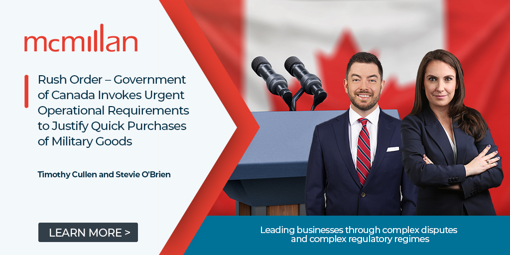 McMillanLLP's tweet photo. Canada's Defence Minister invokes Urgent Operational Requirements in Eastern Europe to buy military hardware using an exceptional procurement mechanism. Read more: https://t.co/HoejCZnEI7
#cdrr #Canada #cdnpoli #procurement #governmentandpublicpolicy #mcmillaninsights https://t.co/4XtHFioQ9T