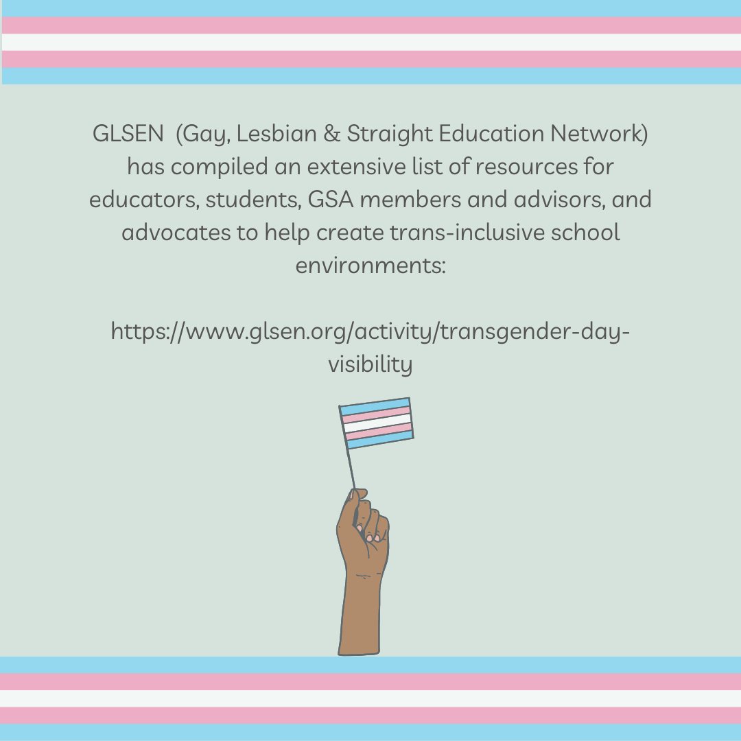 wpi_odime's tweet photo. Trans Day of Visibility is an annual awareness day celebrated around the world. 

GLSEN (Gay, Lesbian &amp; Straight Education Network) has compiled an extensive list of resources to help create trans-inclusive school environments: https://t.co/GqlPztAxqw

#LGBTQIAP #WPI #WPITechTube https://t.co/z0aK0z6k7Q