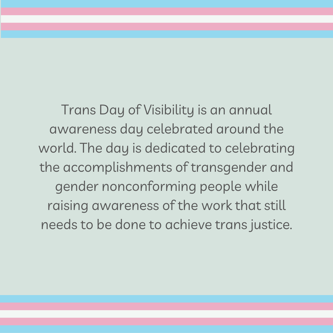 wpi_odime's tweet photo. Trans Day of Visibility is an annual awareness day celebrated around the world. 

GLSEN (Gay, Lesbian &amp; Straight Education Network) has compiled an extensive list of resources to help create trans-inclusive school environments: https://t.co/GqlPztAxqw

#LGBTQIAP #WPI #WPITechTube https://t.co/z0aK0z6k7Q