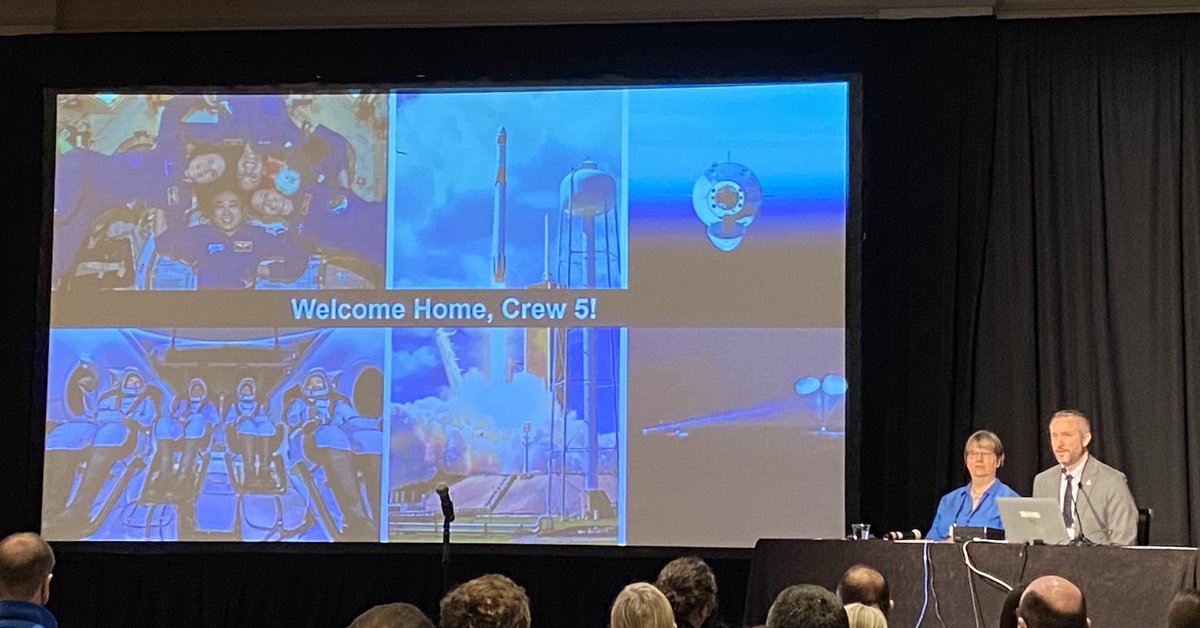 astrodiva's tweet photo. At the Artemis Town Hall @ #LPSC: Welcome home, Crew 5!  ⁦@albioncollege⁩ ⁦@NASA⁩ Setting the foundation for returning humans to the #Moon https://t.co/lApejO2pPF
