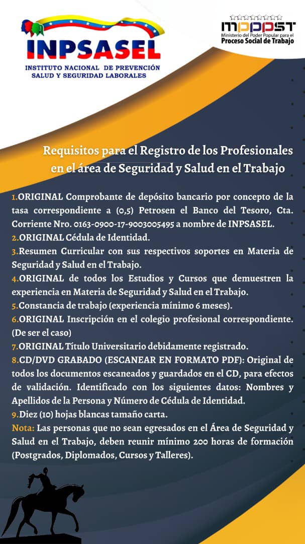 CaraboboGeresat's tweet photo. Aquí los diferentes requisitos para los diferentes tramites de registro de INPSASEL... Estamos ubicados en la A.V Sucre cruce con Briceño, Antiguo Seguro Social, Municipio Guacara, Parroquia Guacara, Edo Carabobo, Teléfono 0245-5643721 https://t.co/v4vJXry5hc