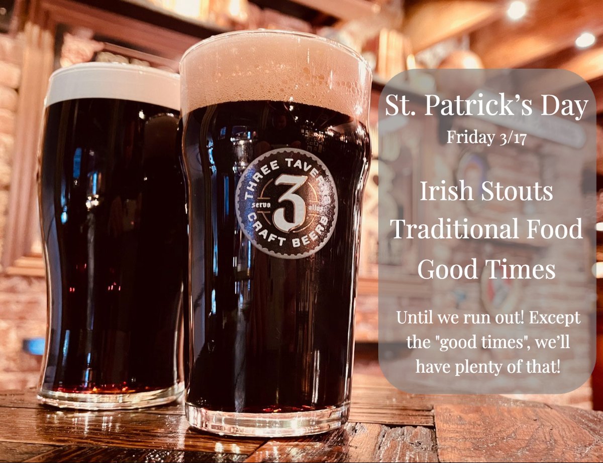 We look forward to seeing you on Friday for our 26th Annual St. Paddy's celebration! We're pouring Maury Mable's Dry Irish Stout from our pals @threetaverns and a little stout from Dublin you've possibly tried before. Try one with the Corned Beef coming out of the kitchen!