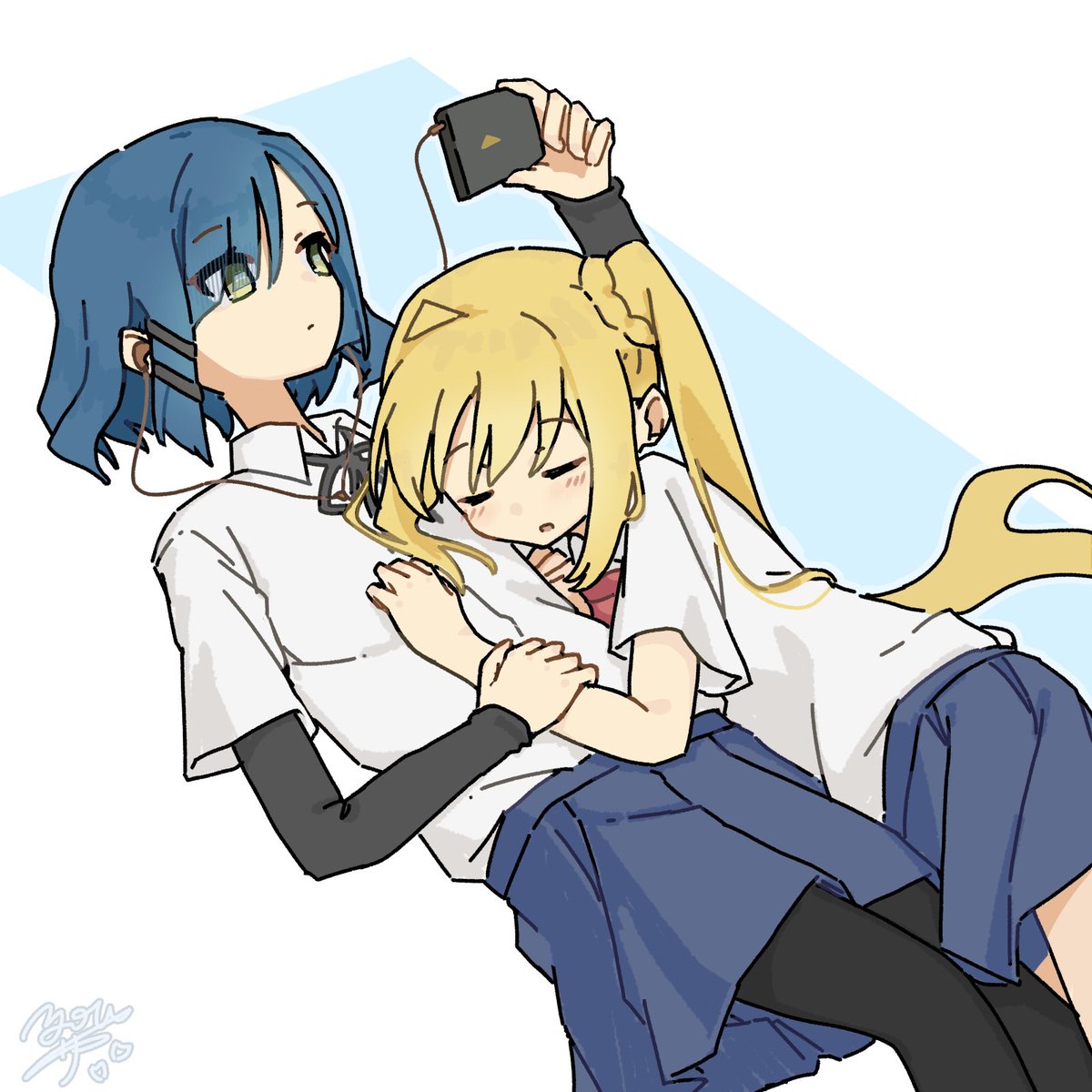ijichi nijika multiple girls 2girls blonde hair blue hair long hair shirt skirt  illustration images