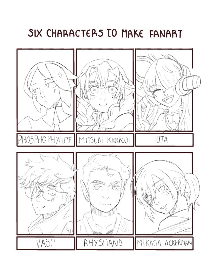 bakamosa_'s tweet photo. Los tenemos a todos 🫶🏻 muchas gracias por darme ideas para hacer a los Fanarts ❤️ 
#vash #phosphophyllite #mitsuri #uta #mikasa #rhyshand https://t.co/Tnb3jDCGoB