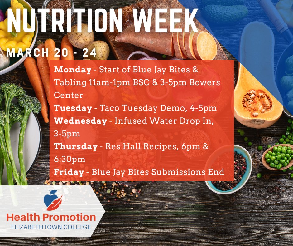 EtownRecWell's tweet photo. It's National Nutrition Month! Check out all of the events that RecWell has to offer during the week of March 20 - 24.  Visit the events page of our website for details and times of each event! https://t.co/ETPn7mvCyy https://t.co/Q8K6Xdjs7S