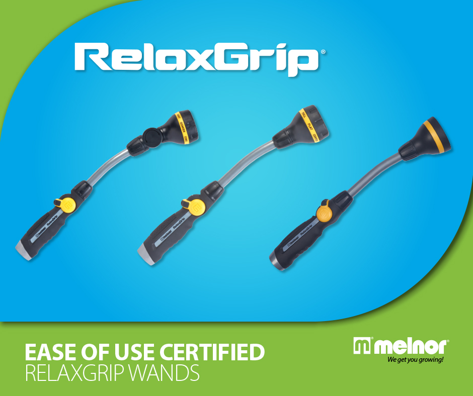 More Gardening, Less Pain with Melnor's Relax Grip nozzles and wands.  Stock up on your gardening tools this year with one of our nozzles certified by the Arthritis Foundation.

#melnor #wegetyougrowing #lawnandgarden #relaxgrip  #ArthritisFoundation