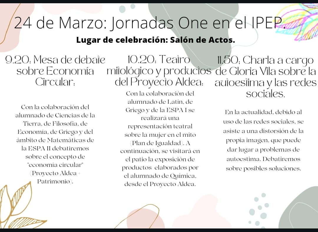 SERVICIO DE ORDENACIÓN EDUCATIVA EN HUELVA (@huelvasoe) on Twitter photo Jornadas #ONE en el IPEP de Huelva, el 2️⃣4️⃣ de marzo, con una mesa de debate, charlas y actuaciones de teatro.
Trabajo multidisciplinar e integrado de los planes y programas al servicio de la Innovación Educativa.
<a href="/programaaldea/">Programa Aldea 💚🌏</a> <a href="/Patrimonio_And/">Vivir y Sentir el Patrimonio</a> #igualdad #STEAM. Jornadas #ONE en el IPEP de Huelva, el 2️⃣4️⃣ de marzo, con una mesa de debate, charlas y actuaciones de teatro.
Trabajo multidisciplinar e integrado de los planes y programas al servicio de la Innovación Educativa.
<a href="/programaaldea/">Programa Aldea 💚🌏</a> <a href="/Patrimonio_And/">Vivir y Sentir el Patrimonio</a> #igualdad #STEAM.