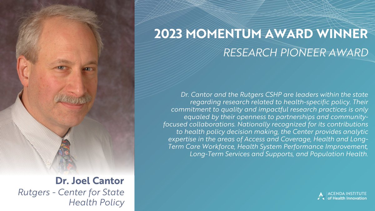 Congratulations to Joel Castor and <a href="/RutgersU/">Rutgers University</a> Center for State Health Policy for winning our Research Pioneer Award.

To learn more about the award ceremony, visit: bit.ly/3FgVRlH