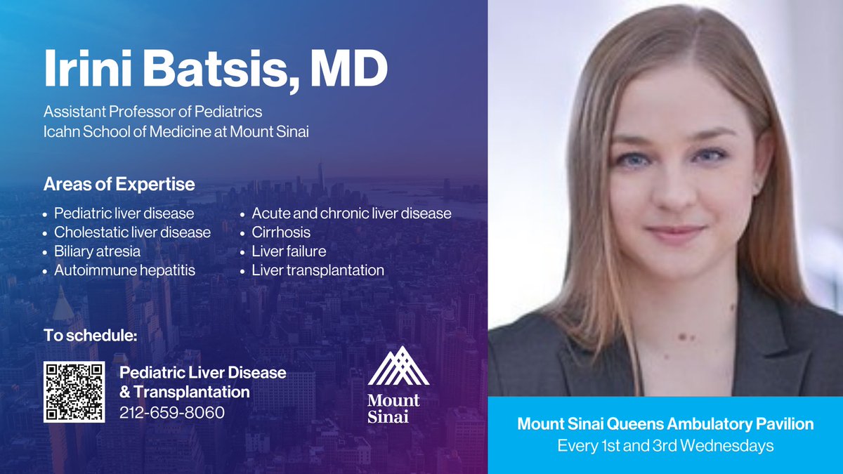 Today is Dr. Batsis first day in @MtSinaiQueens. She aims to a more holistic approach to children with liver diseases and liver transplantation that embraces the overall physical, social, psychological well-being.