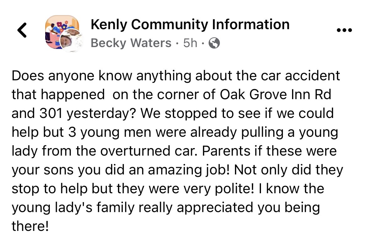 The young men mentioned in this post are members of our tennis team. On the way to our match yesterday at NoJo they witnessed &amp; were 1st on the scene of this accident. Proud of their willingness to help. We never know the impact our actions may have on someone’s life!!