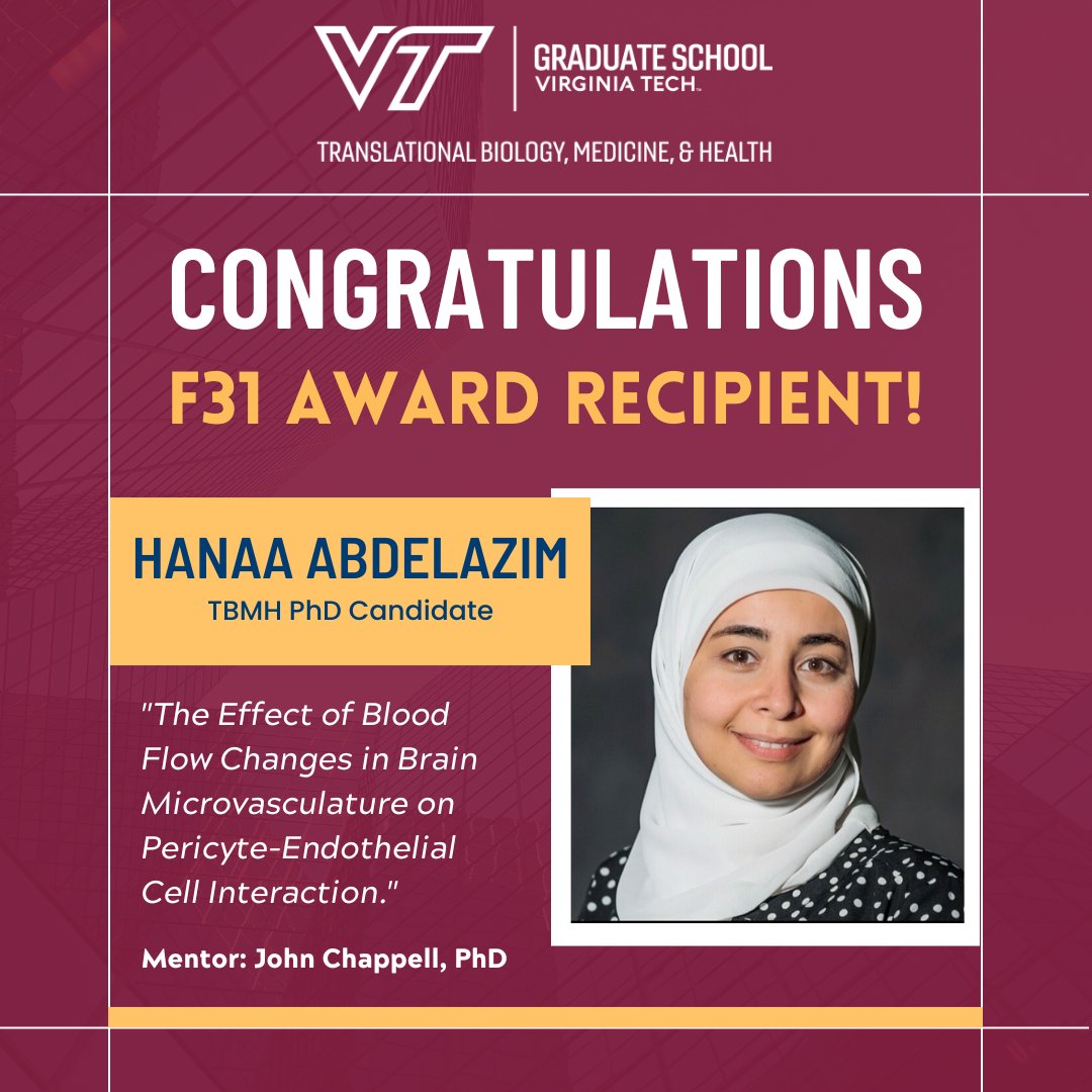 Congratulations to our most recent F31 award recipient; <a href="/HanaaAbdelazim2/">Hanaa Abdelazim</a> !