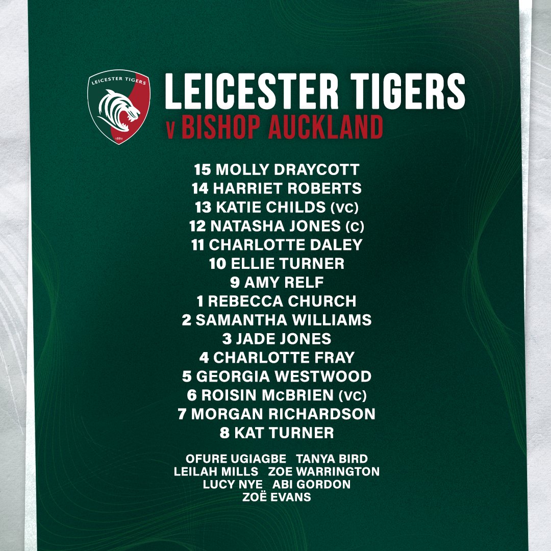 📋 𝐓𝐄𝐀𝐌 𝐍𝐄𝐖𝐒 

The side has been named for Sunday's Championship North clash with Bishop Auckland!

#COYT 🐯

ℹ️ LeicesterTigers.com/news/team-news…