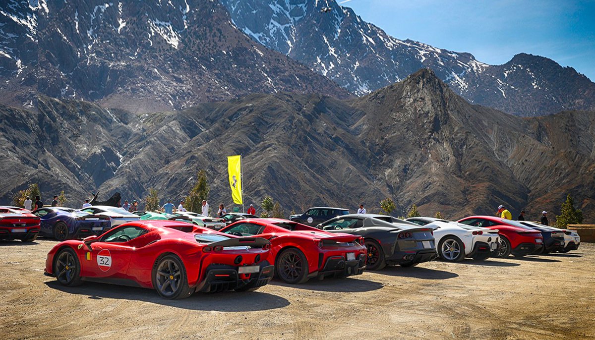 Ferrari's tweet image. The #FerrariCavalcade in #Morocco continues its journey. Here are some of our favourite shots from the second day of this memorable event, which saw some unforgettable Ferrari from all over the world, including a #FerrariOneOff. 
Can you name it? 
#DrivingFerrari #Ferrari