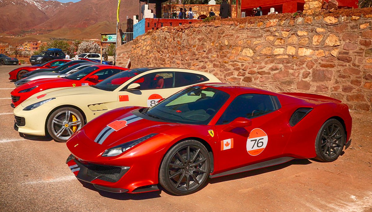 Ferrari's tweet image. The #FerrariCavalcade in #Morocco continues its journey. Here are some of our favourite shots from the second day of this memorable event, which saw some unforgettable Ferrari from all over the world, including a #FerrariOneOff. 
Can you name it? 
#DrivingFerrari #Ferrari