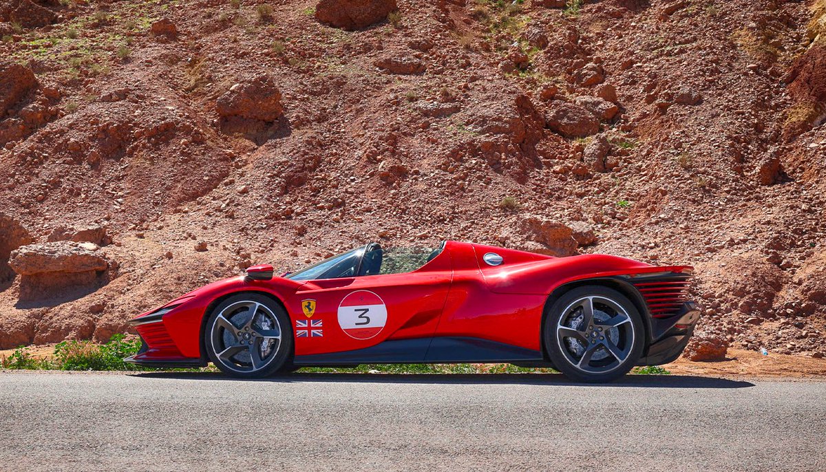 Ferrari's tweet image. The #FerrariCavalcade in #Morocco continues its journey. Here are some of our favourite shots from the second day of this memorable event, which saw some unforgettable Ferrari from all over the world, including a #FerrariOneOff. 
Can you name it? 
#DrivingFerrari #Ferrari
