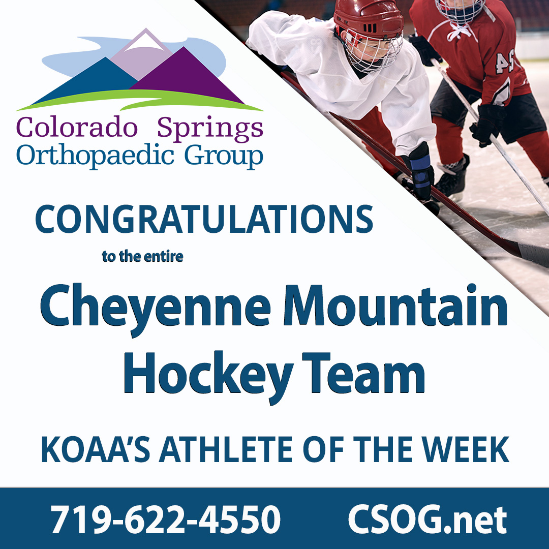 csorthopaedics's tweet image. Big congratulations to the Cheyenne Mountain Hockey Team for defending their title as the 4A State Champs, lifting the trophy for the second year last Tuesday evening! 

Watch the teams full interview at: 
koaa.com/sports/athlete… 

#athleteoftheweek #KOAA #cheyennemountain
