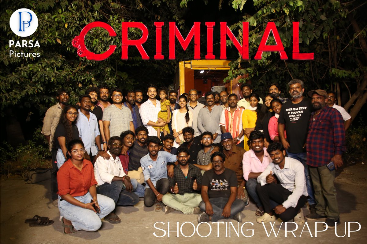 ParsaPictures's tweet photo. It's a wrap for #Criminal 

Starring ⭐ @Gautham_Karthik @realsarathkumar @jananihere @thedeepthie @raveena116 @plthenappan #Karunakaran

@Dhaksina_MRamar @SamCSmusic 
@prasannadop @eforeditor @mesuryarajeevan @stuntsaravanan @ParsaPictures @BigPrintoffl @Haco_Media @DoneChannel1 https://t.co/Ccj1UHXFxk