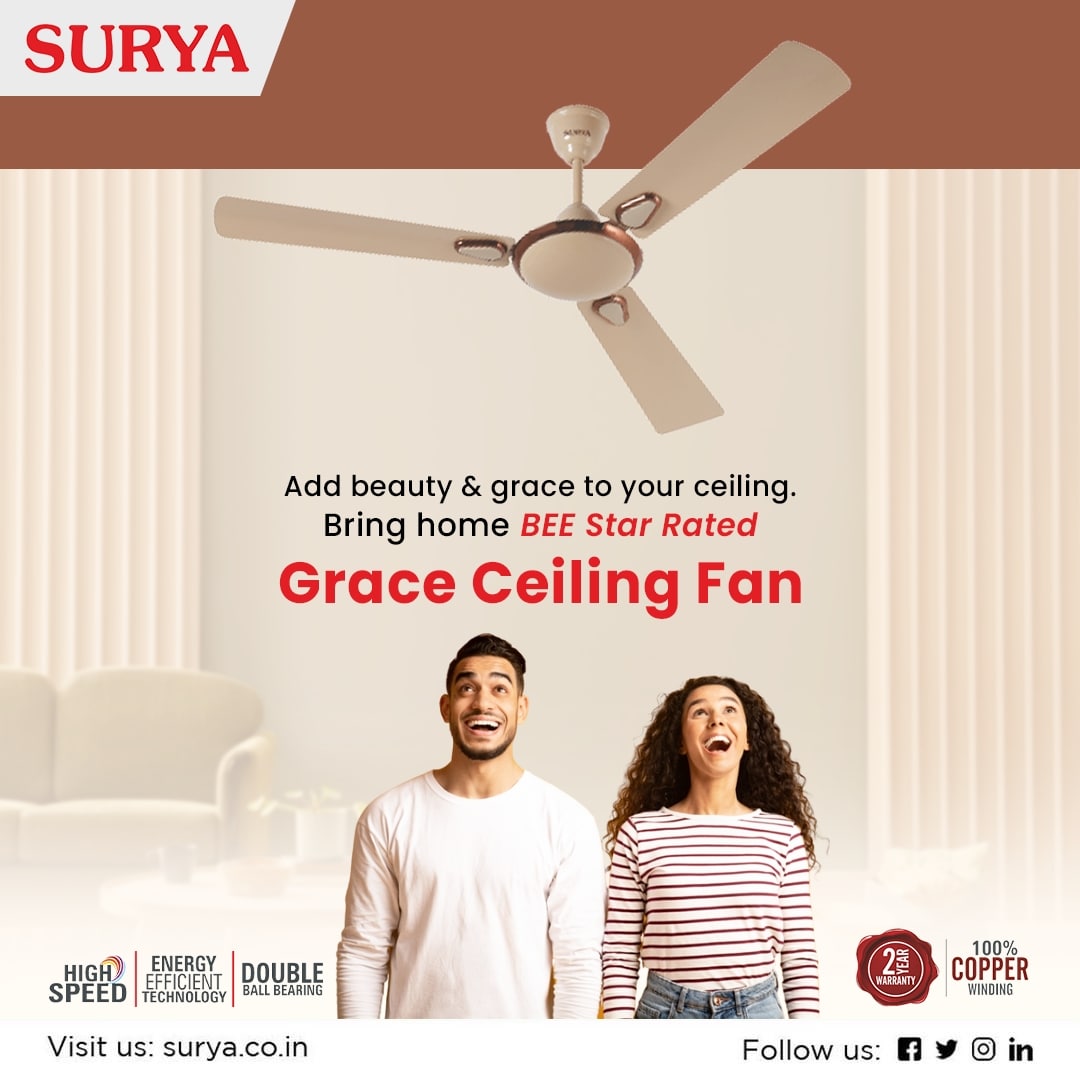 surya_roshni's tweet photo. Grace Ceiling Fan comes with BEE Star Rating, Energy Efficient Technology and a 2-year warranty.
Visit us at- https://t.co/p75Q4hTRXs
#fans #surya #suryaroshni #suryaappliances #suryafans #ceilingfans #suryagrace #designerfans #premiumfans #BEEstarrated #graceceilingfan https://t.co/pDtEJzZ2Mp