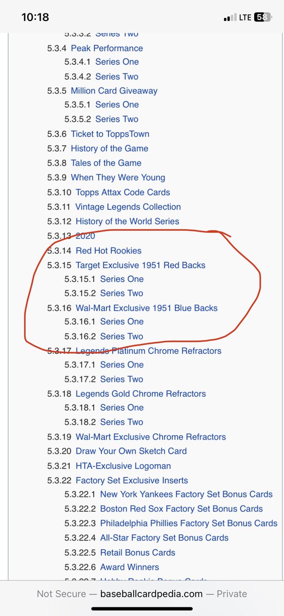 flushdraw78's tweet photo. @GotdemCards @CardPurchaser I believe they’re from 2010 Series 1 and 2. Listed as Wal-Mart blue back and Target red back reprints of the ‘51 set. Hope that helps. https://t.co/3wR10GcJ0Z