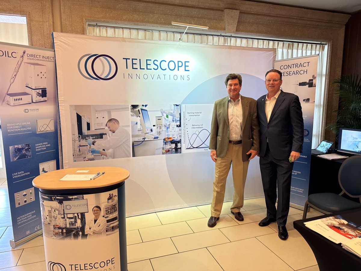 TelescopeInn's tweet photo. Our COO Jeffrey Sherman and Director Henry Dubina representing Telescope this week at the @SciUP OPR&amp;D Conference.
#OPRDNA23 #ProcessChem #EnablingTech https://t.co/b6ByEwI4ro