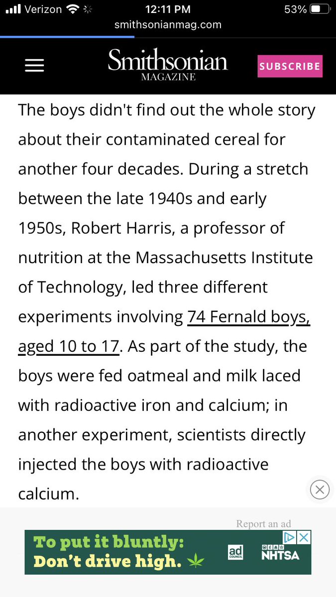 HuntClancy's tweet photo. In the 1940’s &amp; 1950’s @MIT researchers working with @Quaker Oats fed developmentally disabled students at the Massachusetts School for the Feeble Minded radioactive ☢️ Quaker Oats as part of an atomic energy commission study; the USG apologized in 1995

https://t.co/Pz4defADhB https://t.co/Py6NAMLP7h
