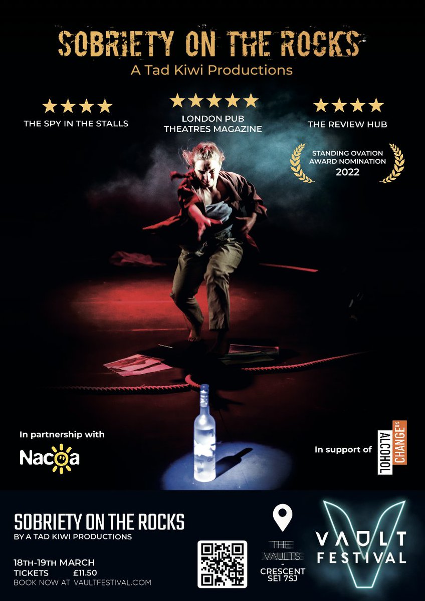 how_begin's tweet photo. This weekend we're excited for: 

★★★★★, Standing Ovation Award nominated, international drama, SOBRIETY ON THE ROCKS hits the @VAULTFestival stage 18th-19th March. @atadkiwi 

Grab a ticket whilst you still can! https://t.co/1gCGcFprgs
