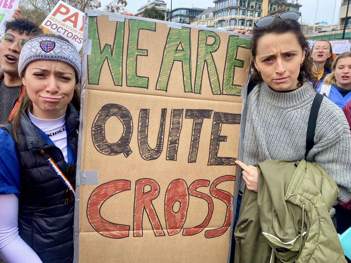 Day 3 of junior doctor strikes for pay restoration. We don’t want to strike (despite the smiles today) and patient safety always comes first. Thanks to our fantastic consultants for helping us do this &amp; strike for better pay &amp; therefore safer working conditions #bma #JuniorDoctor