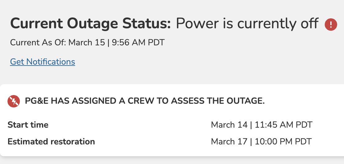 designdemigod's tweet photo. @PGE4Me @PGE4Me Are you kidding me? 4 days of outage !! https://t.co/0D2QwXMKTg