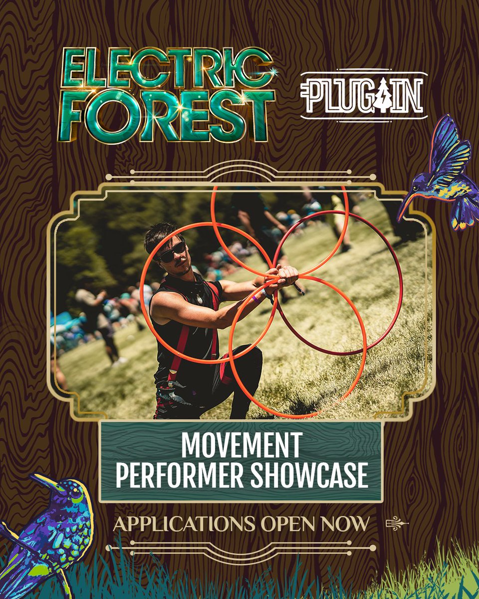 Electric_Forest's tweet photo. The Movement Performer Plug In Program is now accepting applications. ๐คน #ElectricForest #EF2023 #PlugInToEF
Apply today for a chance to contribute to the pop-up performances and merriment that flutter throughout The Forest: https://t.co/4FkVJhjCs3 https://t.co/A1qflVErhG