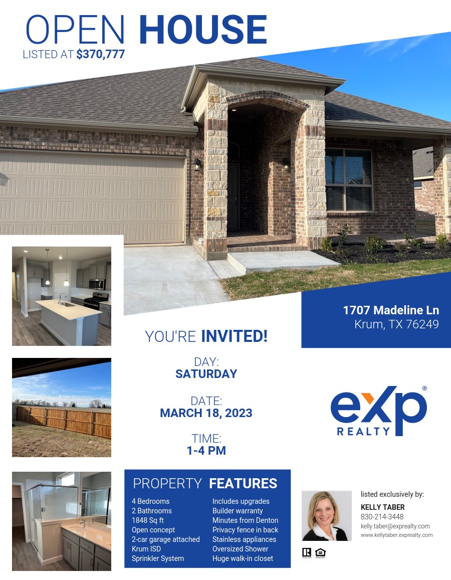 Great weather expected. Great prize giveaways. Great property offered. #letsgetmovin #kellytaberrealtor #tabersellstexas #krumtx #newconstructionhomes #buyertour #buyersagent #builderwarranty #mortgagerates #openhouse #openhousesaturday