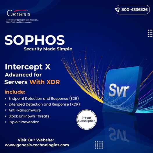 Sophos Central Intercept X Advanced for Servers with XDR - Unmatched server protection - Cloud – On-premises – Virtual. #sophos #gentech #softwaresecurity #technology #nonprofit #501c3