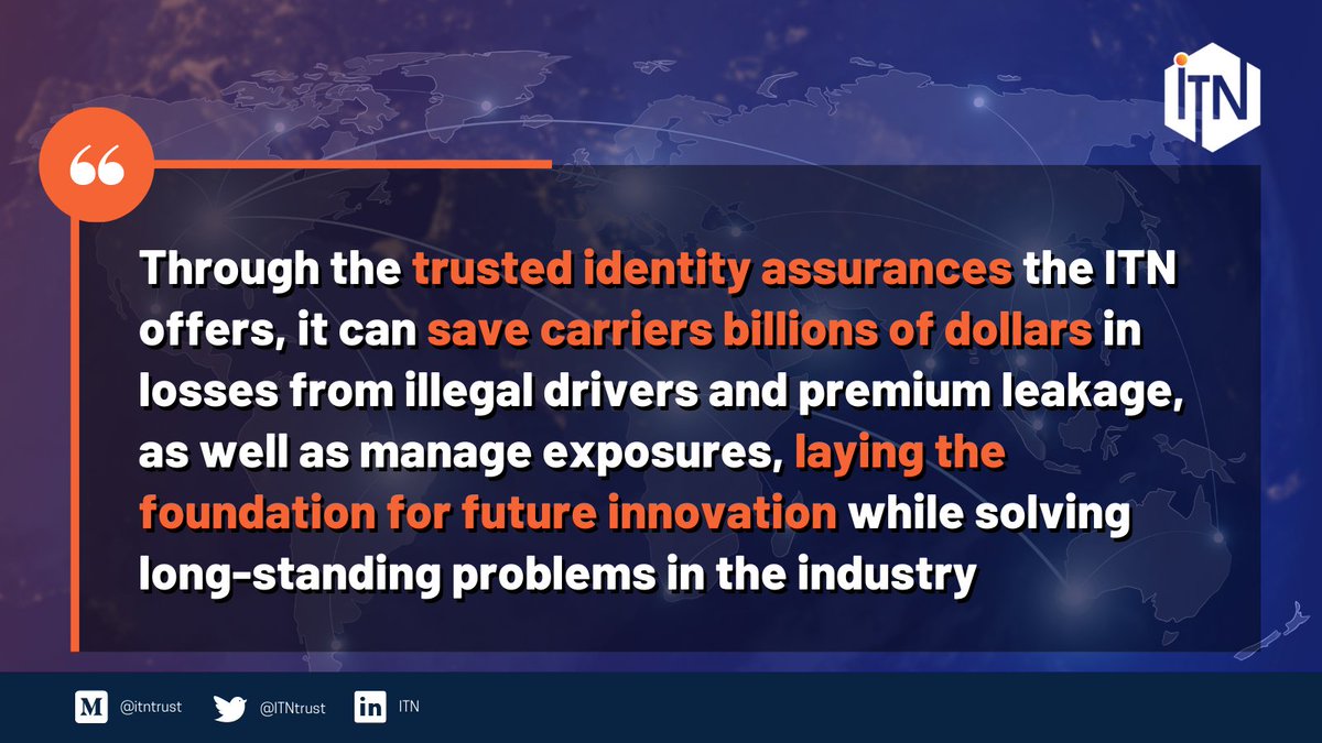 ITNtrust's tweet photo. Trusted identity assurances offered by the ITN will greatly reduce costs for carriers around the globe.🌍

➡️ Read the full blog here: https://t.co/VQgtvF052Z

#web3 #blockchaintechnology 
#decentralizedidentitiy #automotiveinsurance #insurtech #connectedvehicles #V2X https://t.co/wNuYn0ArR2