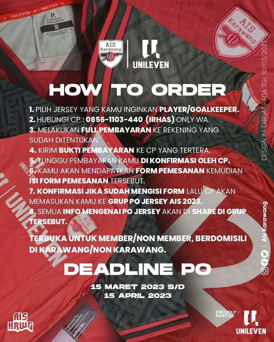 𝗕𝗔𝗖𝗞 𝗜𝗡 𝗥𝗘𝗗 🔴

Terbuka untuk Member/Non Member,  berdomisili di Karawang/Non Karawang dengan harga yang sama
𝗥𝗽. 𝟭𝟱𝟱.𝟬𝟬𝟬. (Luar Karawang ongkir menyesuaikan).

Cp : Only Whatsapp 
+62 856-1103-440 (Irhas)

#aiskrwg #arsenal #indonesia #supporter #karawang