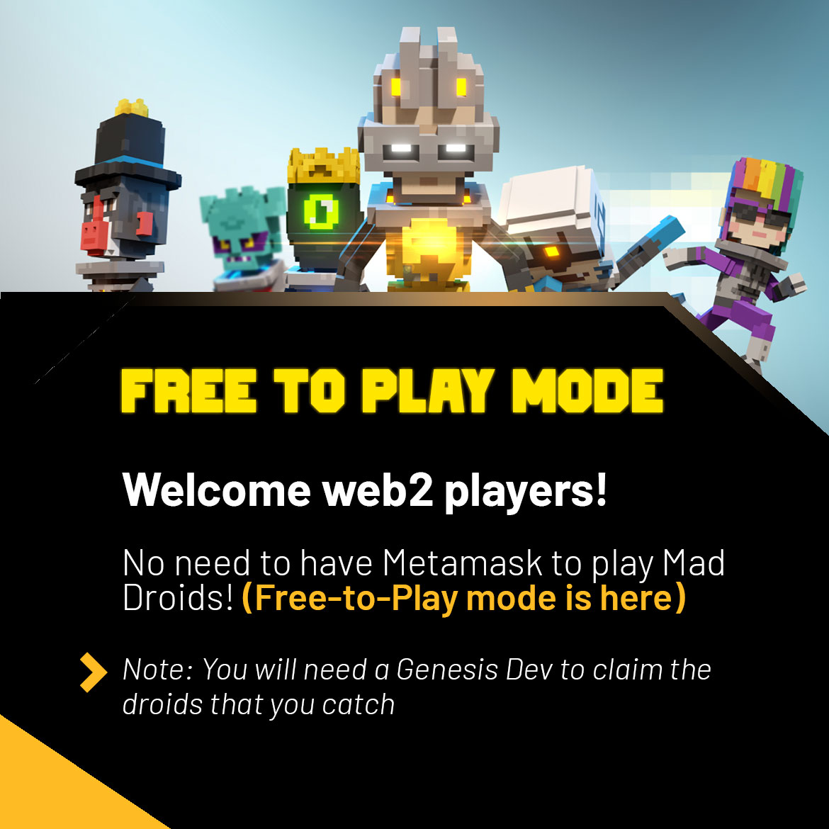 Hey Devs! 👋

We know you've asked for it! Free-to-play mode is in development! 🤩

With this many more players will be able to get into #MadDroids! 🥳

#web3game #gaming #MobileGame #gamingcommunity