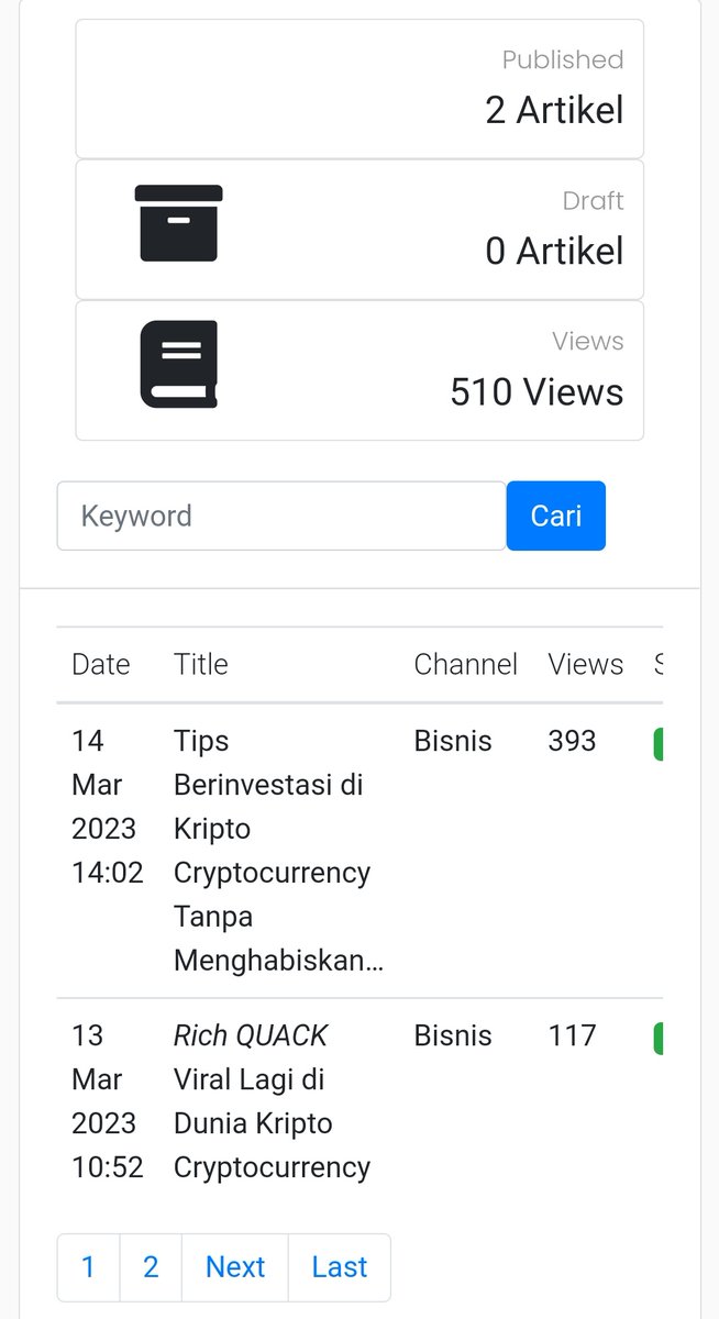 GBRichQuack's tweet photo. I think #Retizen has many viewers who loves reading. #Republika 🙇♂️
2 days with 2 articles got 510 viewers, nice one place for writting with bahasa.
Ok all about $QUACK of course.
Reasonable🤝 #RichQUACK https://t.co/qJjGyhtkzX