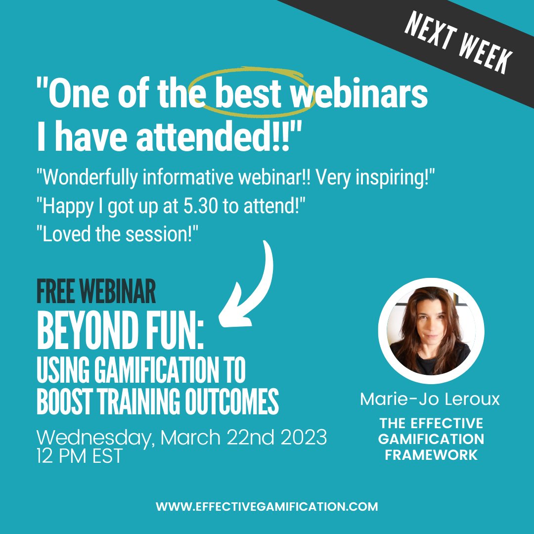 Gamification webinar next week!
Register here: bit.ly/3wgwGuQ
#instructionaldesign #elearning #gamification