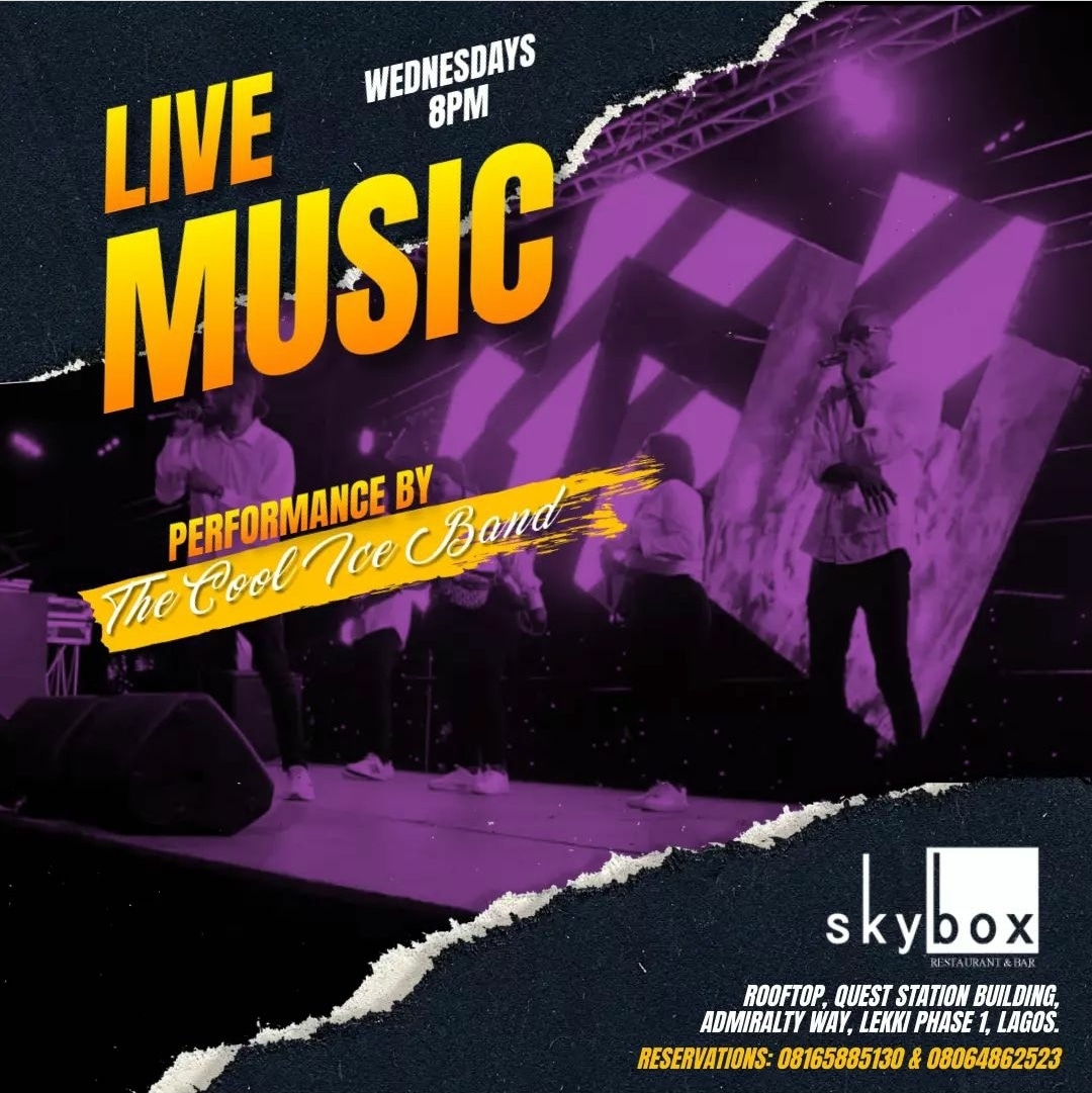SkyboxLagos's tweet photo. Our live music night will have you singing your favourite tunes from the top of your lungs. Join us at SkyboxLagos for a thrilling night of music, dance, food and an all round good mood . Join us tonight at 8pm  #SkyboxLagos https://t.co/SHBI3Ba2gj