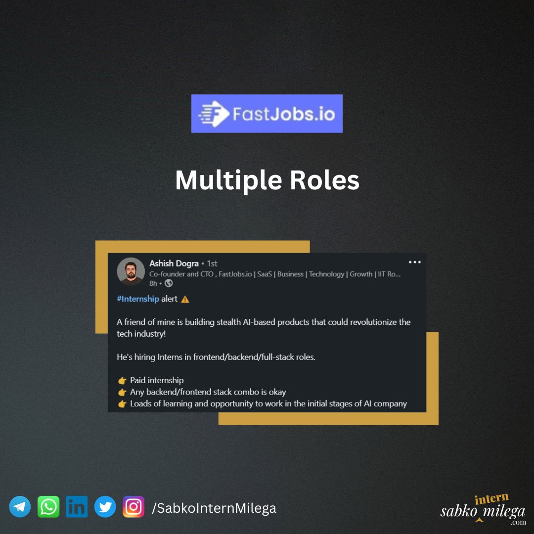 FastJobs[dot]io | Multiple Roles

Link in comment 👇

 #internship #sabkointernmilega