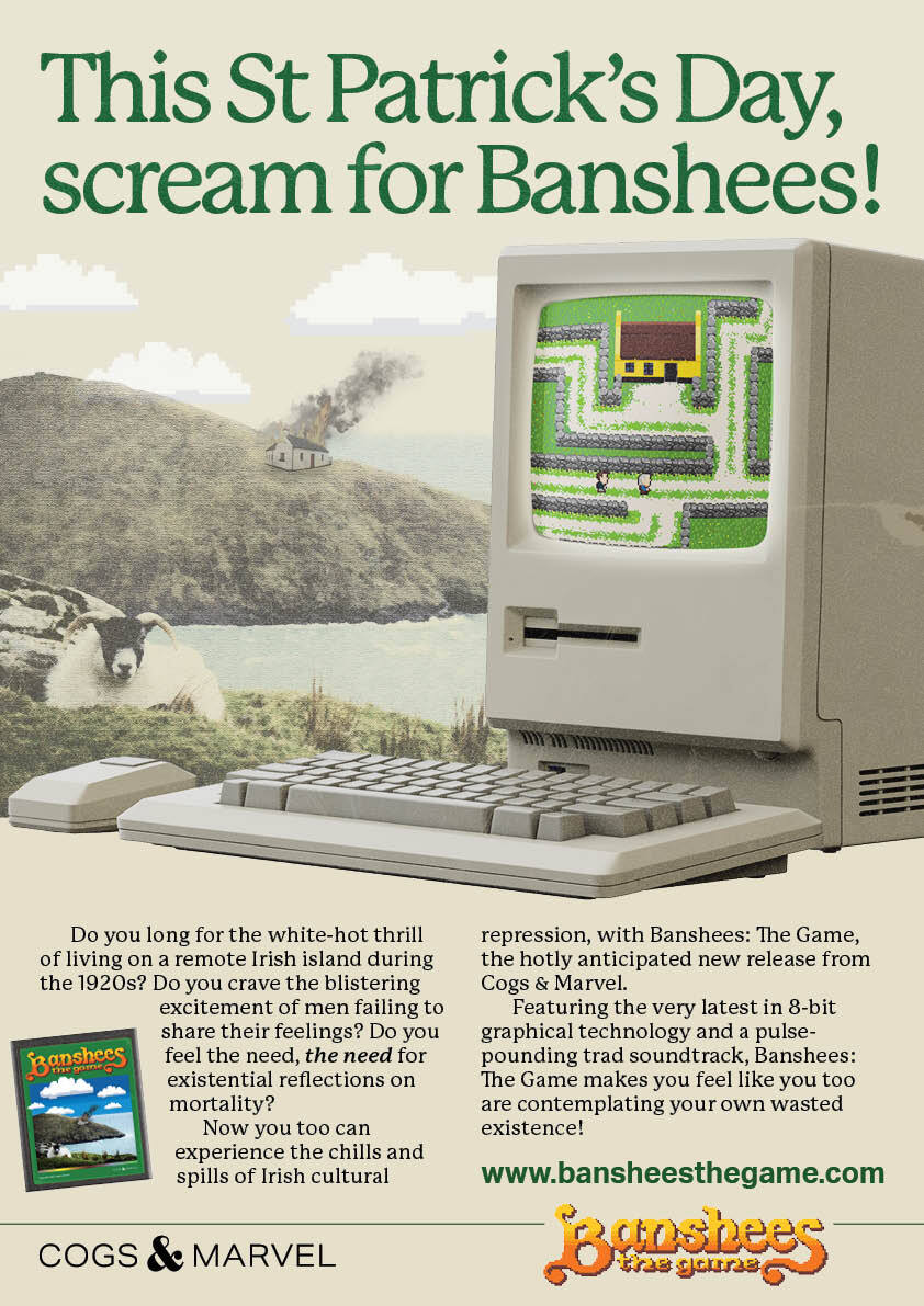 TheoFanning's tweet photo. You scream, I scream, we all scream for Banshees! 
For those who love a mash-up of dark brooding films about Irishmen holding grudges and 80's video games. I present for your consideration Banshees the game.
https://t.co/jZUzPI4yMB
 #stpatricksday 
#retrogames 
#experiential https://t.co/o7uOdyxXB7