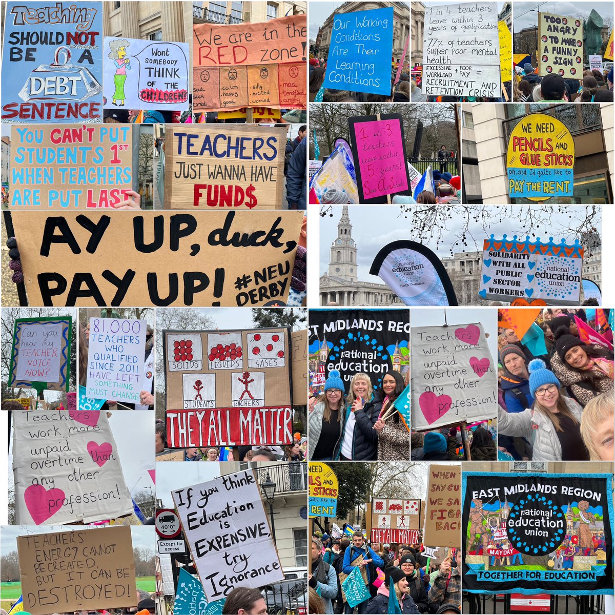 AmyAndersonUK's tweet photo. Day out in London to try to get a deal for Teachers. Great atmosphere and some amazing homemade banners! 😍 #neu #neueastmidlands https://t.co/OL2sH6DbPB