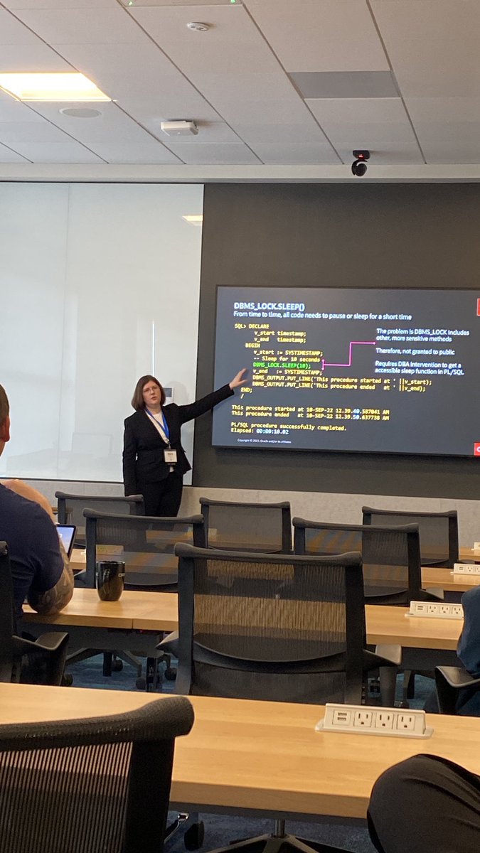 Abi_Giles_Haigh's tweet photo. The amazing @SQLMaria is on stage. Enjoying some cool tips and tricks in PL/SQL #AnDOUC https://t.co/w3dJzUGkRX