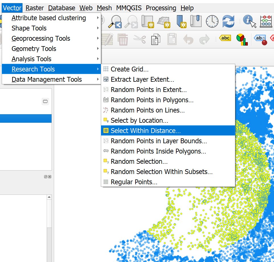 I hadn't noticed the Select Within Distance... addition to the Research Tools menu in QGIS until now but it will certainly save a few clicks